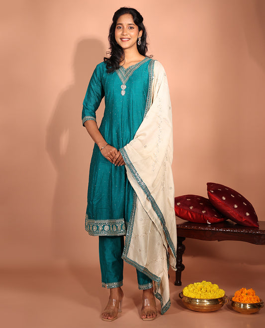 Blue Vichitra Readymade Suit