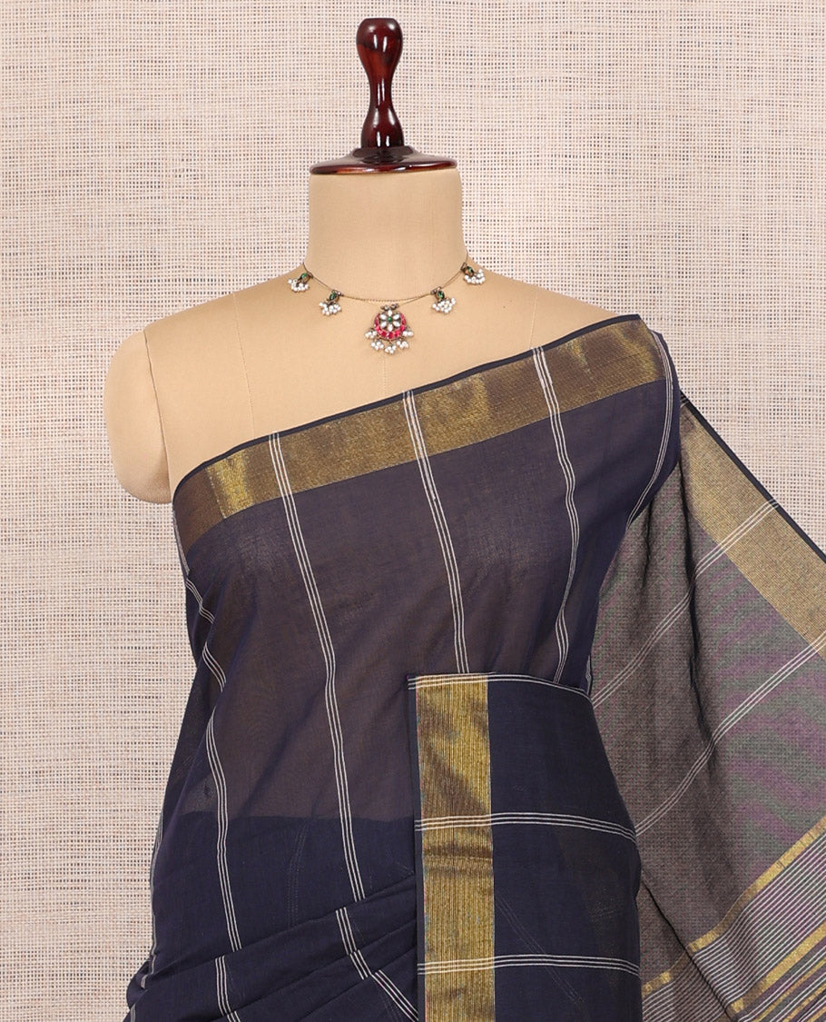 Navy Blue Jute Cotton Saree