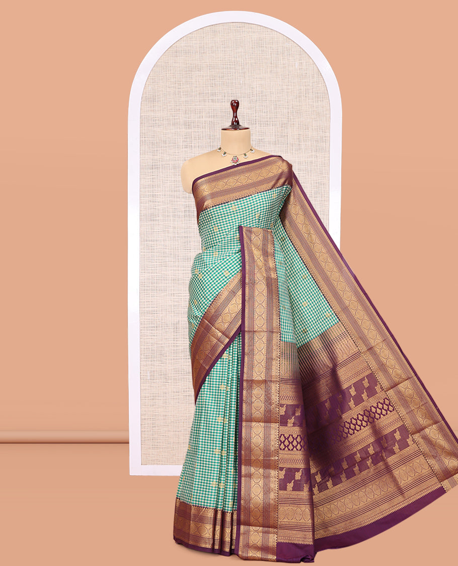 Green-Cream Micro Checks Budget Silk Saree