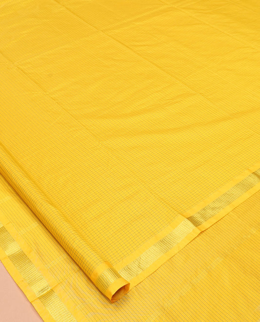 Navy Blue Checked Art-Silk Nine Yard Saree, a Traditional Zari Border, a Self-Pallu, and No Blouse