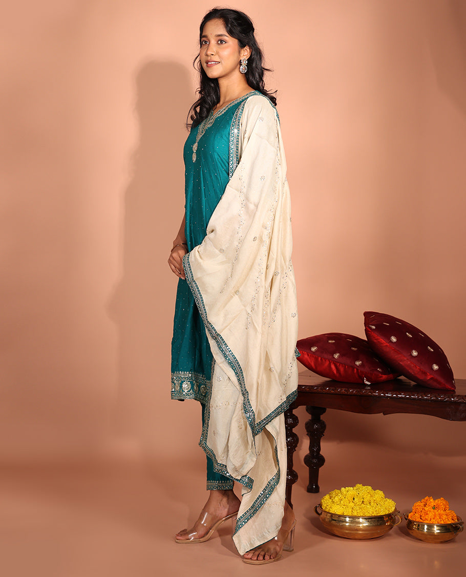 Blue Vichitra Readymade Suit