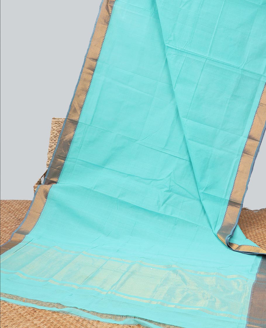 light blue striped mangalagiri cotton saree with contrast striped, temple border & striped pallu
