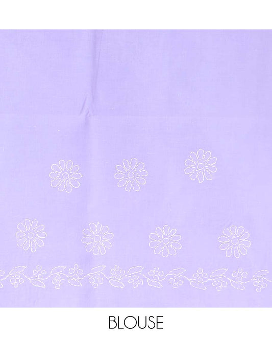 Purple all-over floral thread embroidery chikankari cotton saree with self embroidery border