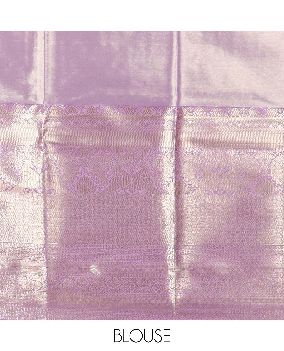 Lavender floral jacquard budget silk saree with contrast floral zari border & pallu of jaal design