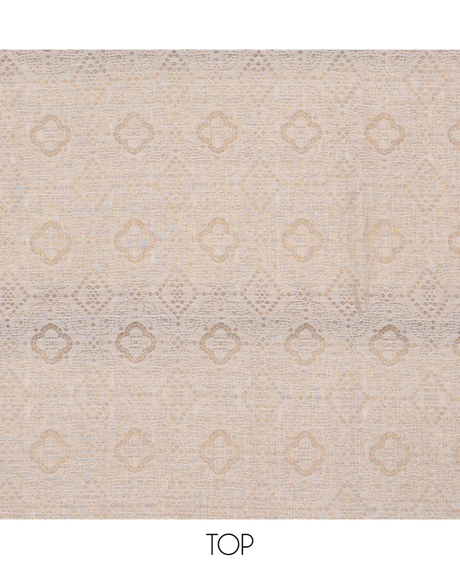 Cream chudidhar material set,intricate design top, orange plain bottom & floral design dupatta