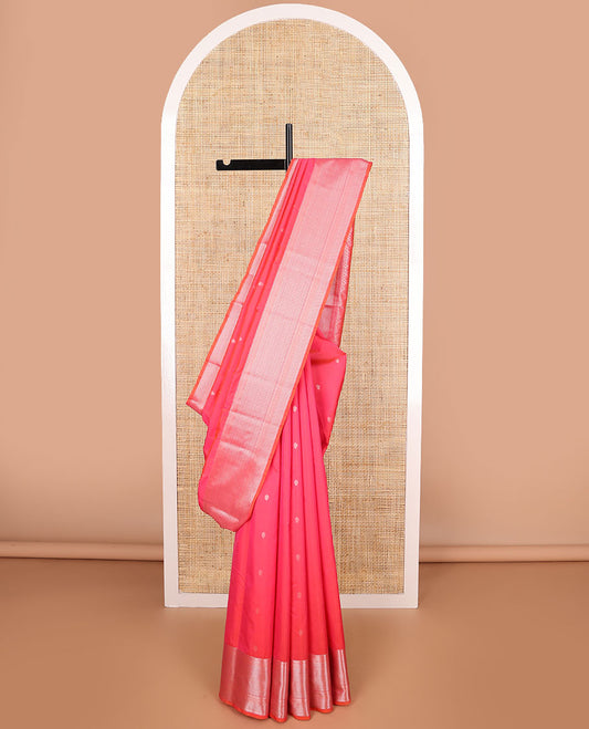 Pink buttas vasundhara elite silk saree with self intricate zari design border & chevron design pallu
