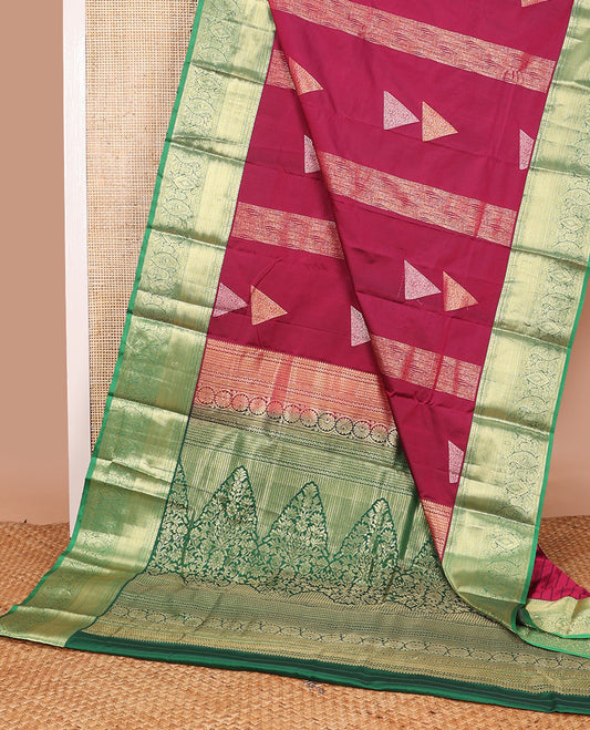 Maroon geometric design gift saree with contrast zari design border & floral design pallu