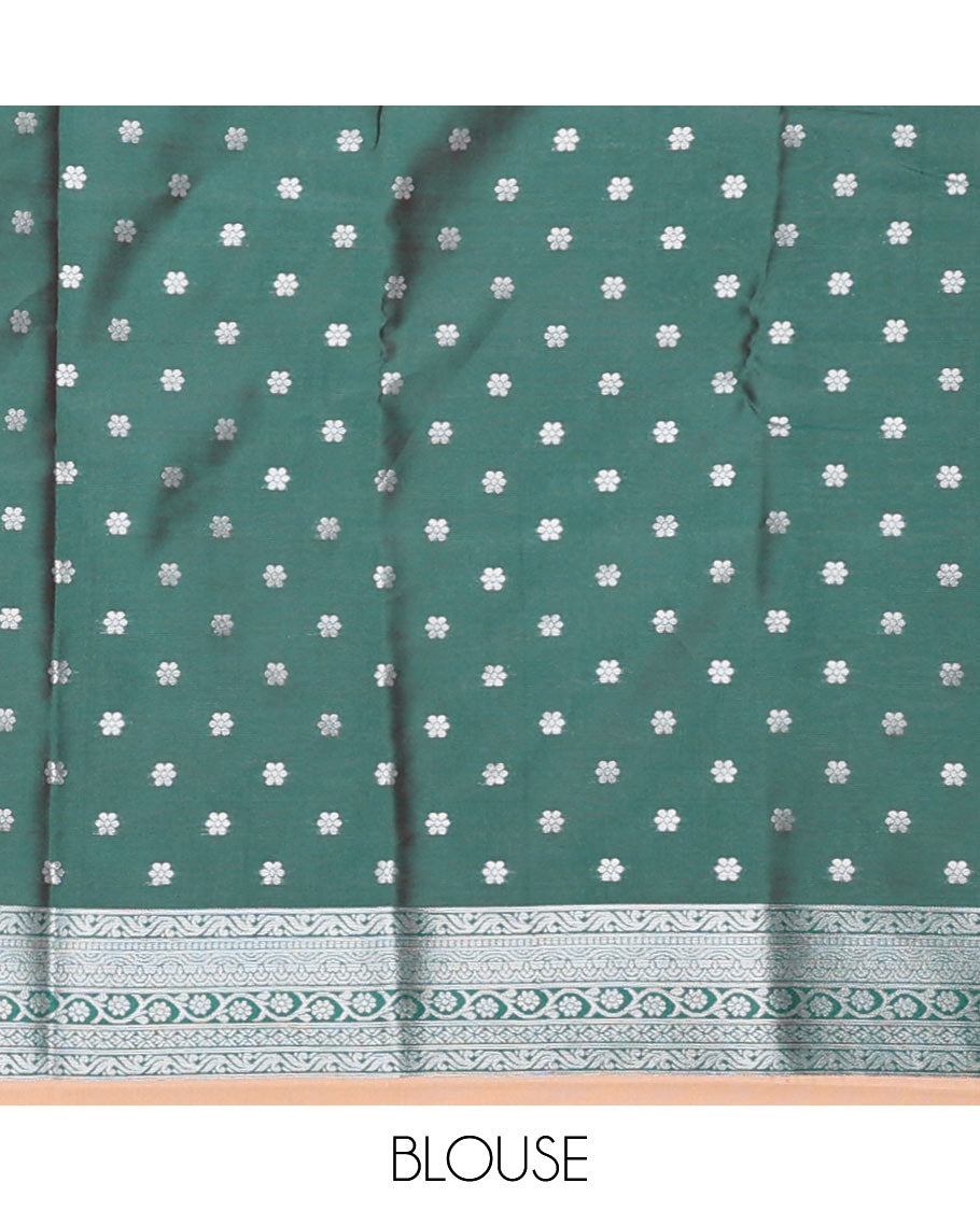 Green floral butter silk saree with contrast floral design border & pallu of floral jaal design