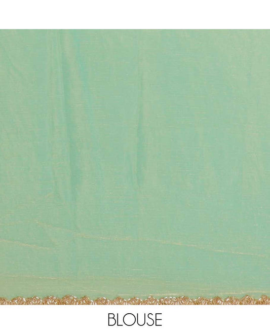 Pista green fendy chiffon saree with hand work border & self pallu along with hand work blouse