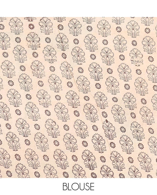 Light Sandal Machine-Printed Kalamkari Cotton Saree, Embellished with Leaf and Bird Printed on Its Body, Contrast-Printed Border, Pallu of Pichwai Cow and Lord Krishna Print, and Paired with a Printed Blouse