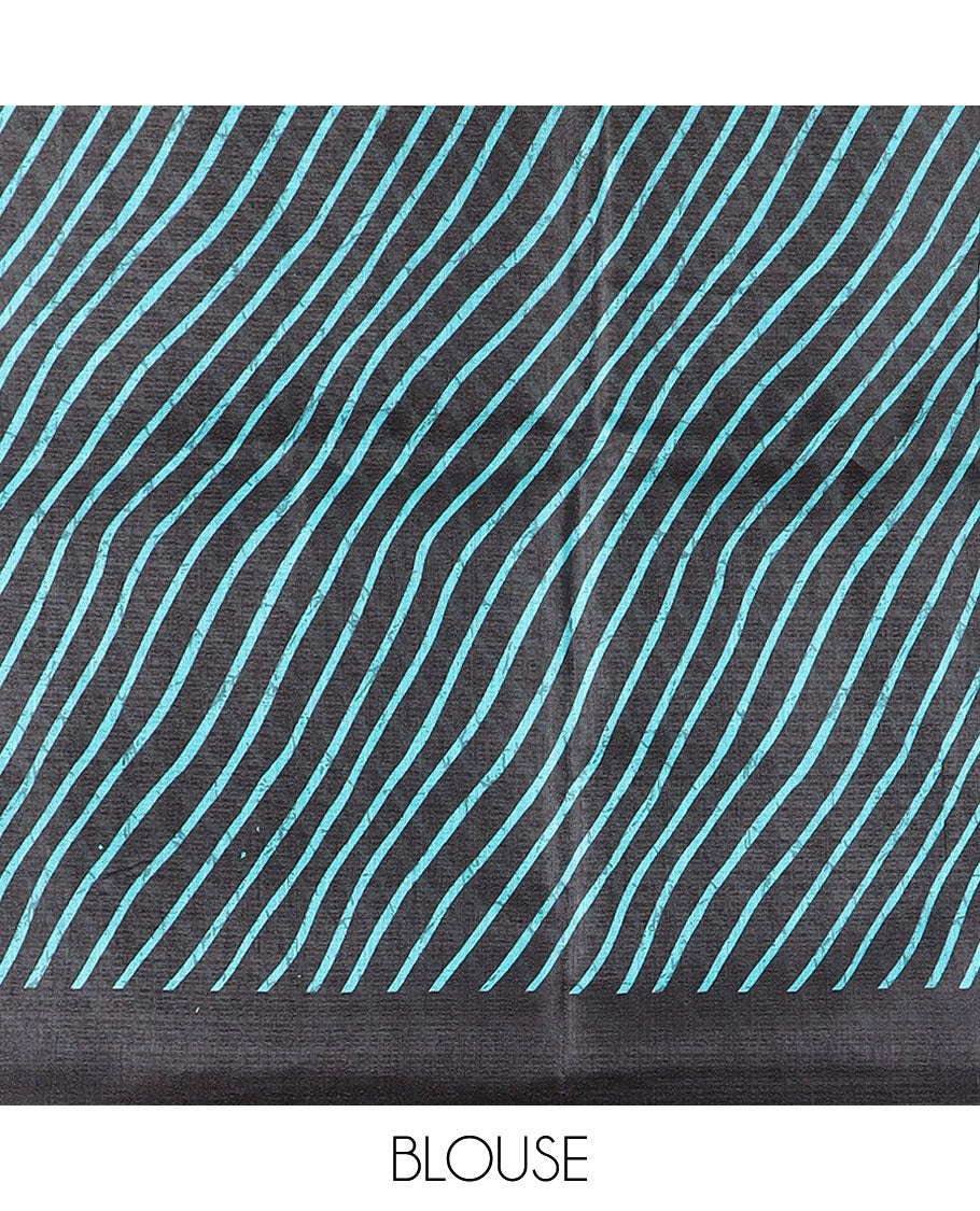 Black & teal blue abstract black ground design khadhi silk saree with lariya border & lariya blouse