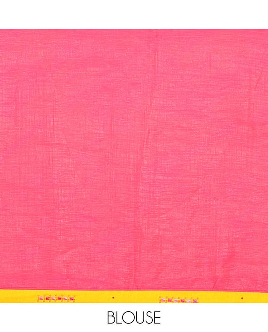 Yellow digital printed sitara shimmer saree with lace border & self pallu along with plain blouse