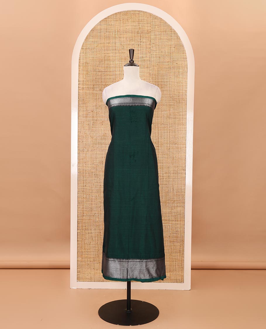 Green material chudidar set,traditional zari border mercerized cotton top, matching mercerized cotton bottom, & traditional border dupatta