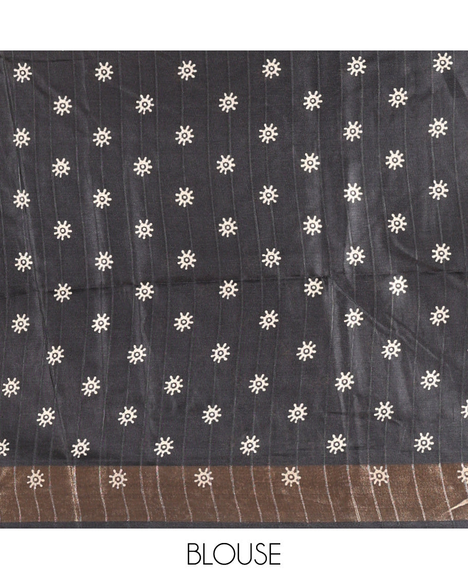 Rani Pink Katan Silk Saree, Detailed with Batik Print, a Contrast Kantha Work Border, Pallu of Floral Print and Kantha Work, and a Contrast Blouse