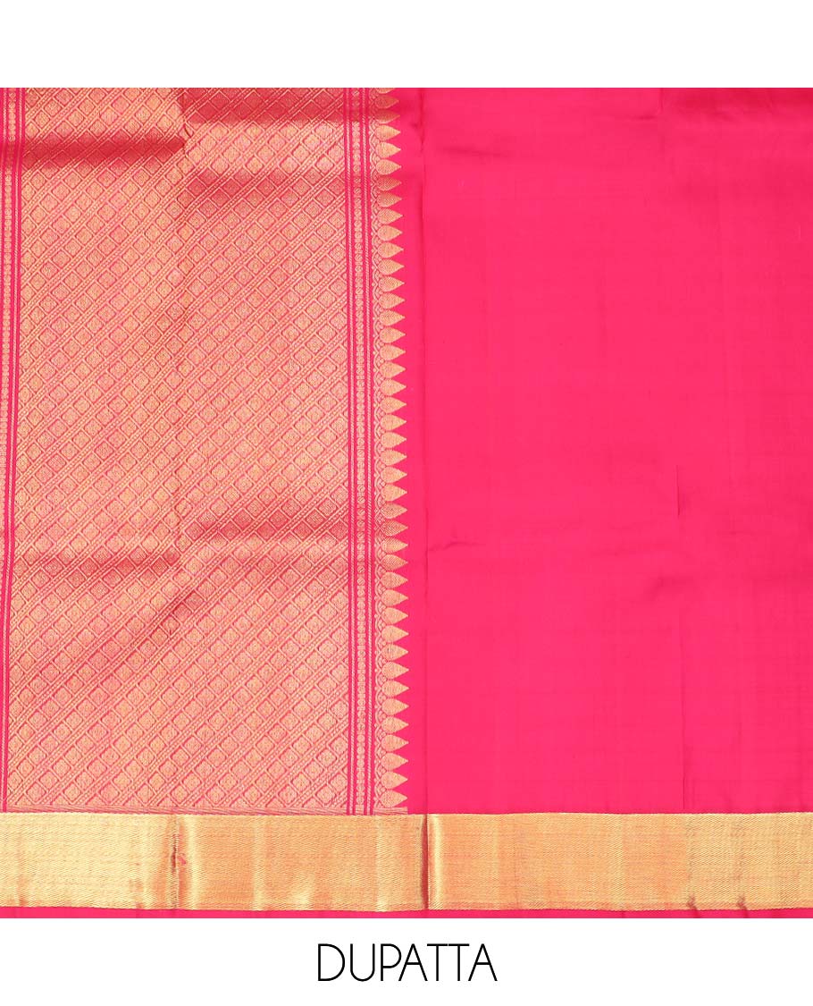 Sandal floral jacquard pure half silk saree with contrast zari border,  contrast zari design blouse & plain with zari border dhavani