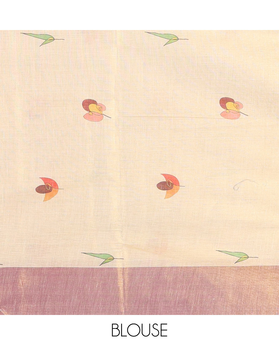 Gold Tissue Mul Cotton Saree, Artfully Detailed with Modern-Art-Style Motifs Printed on Its Body, Complemented by Contrast Border, Pallu Pictures Beautiful Modern Art, and Paired with a Matching Printed Blouse