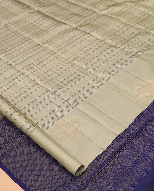 Beige Mayuri Lite Silk Mix Saree, Beautified with Checked Design, Zari Chakram Buttas Border, Vanki Pallu, and a Contrast Blouse