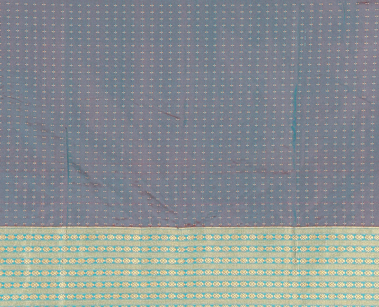 Rani pink thread butta all over body semi soft silk , contrast traditional border , contrast lining chit pallu