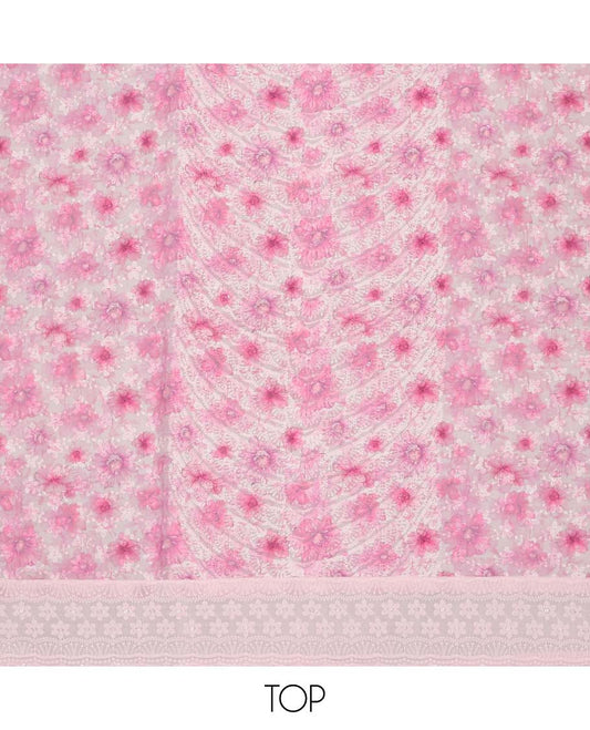 Pink chudidhar material set floral emboridery top, plain botttom & floral vine thread embroidery dupatta
