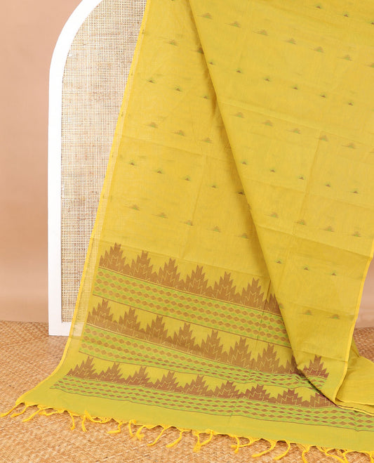 Light green floral design coimbatore cotton saree with self border & geometric design pallu