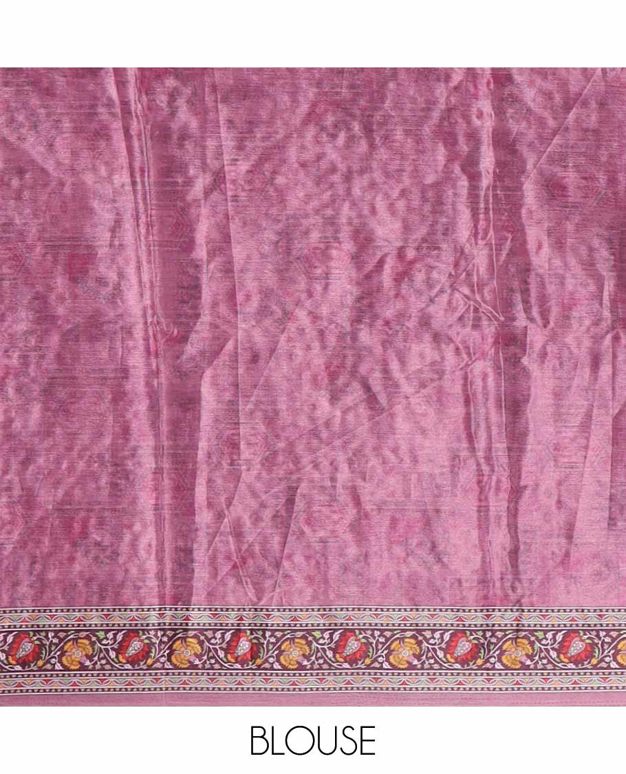 Lavender floral print & mirror embroidery masakali saree,self-border & pallu of print & mirror work, floral printed blouse