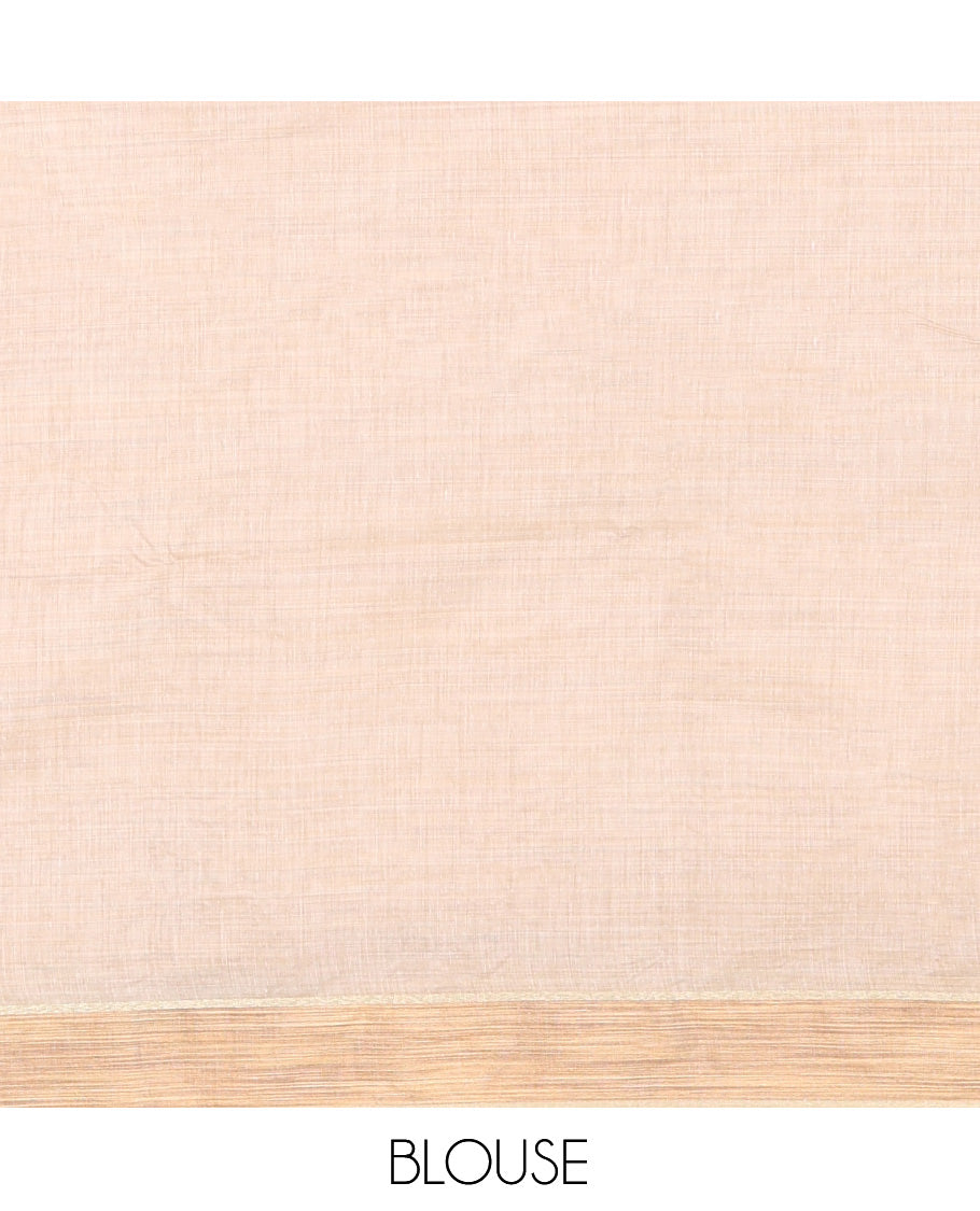 Cream Chanderi Cotton Saree Features Floral-Elephant Embroidery, a Contrast Border, and a Matching Blouse