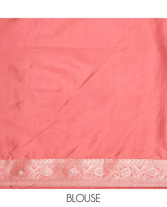 Onion pink zari dola silk saree with banaras border & rich pallu along with plain blouse
