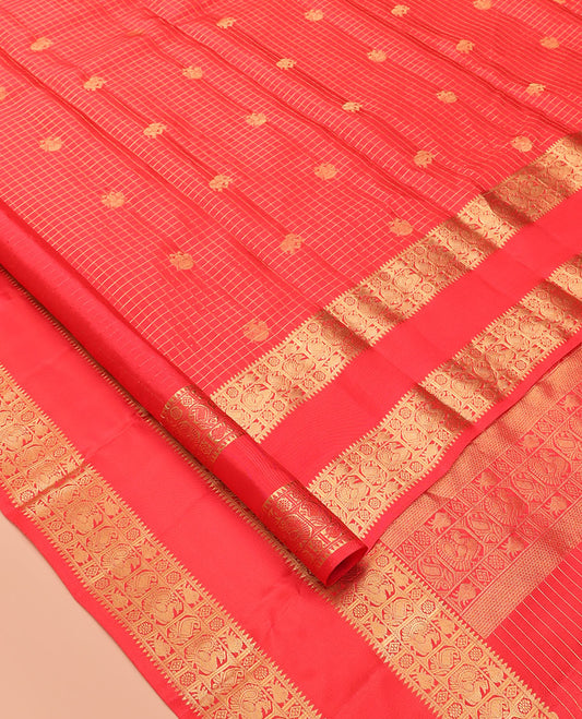 Red Butta Enclosed Checks Vasundhara Lite Silk Mix Saree, a Rettai Pettu Border, Matching Blouse