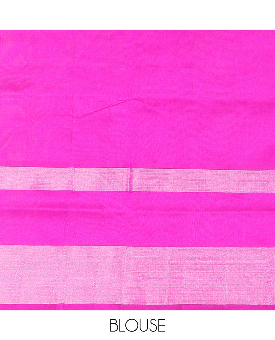 Green Kuppadam Cotton Saree, Detailed with Meena Buttas All Over Its Body, Complemented by a Contrast Border, Contrast Pallu of Ogee Patterns, and Paired with a Contrast Blouse