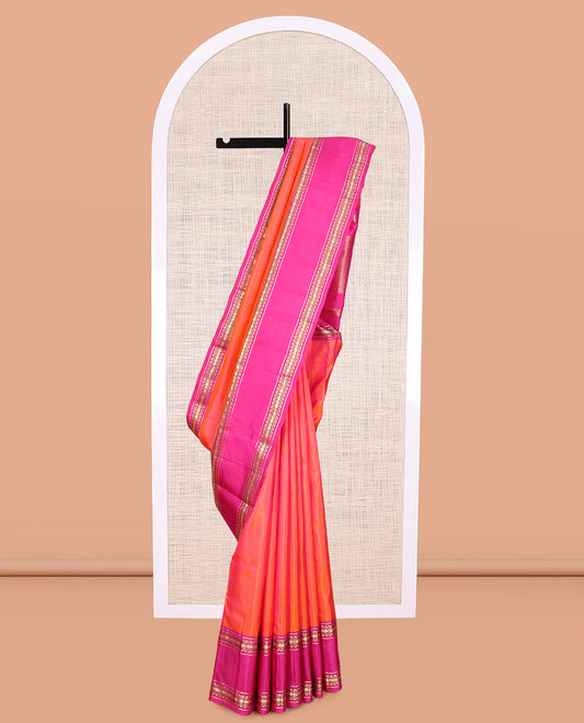 Orange Plain Kanchipuram Silk Saree