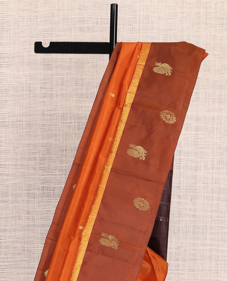 Orange Zari Buttas Kanchipuram Silk Saree