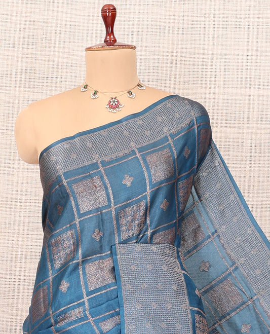 Blue Tussar Silk Saree