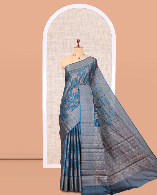 Blue Tussar Silk Saree