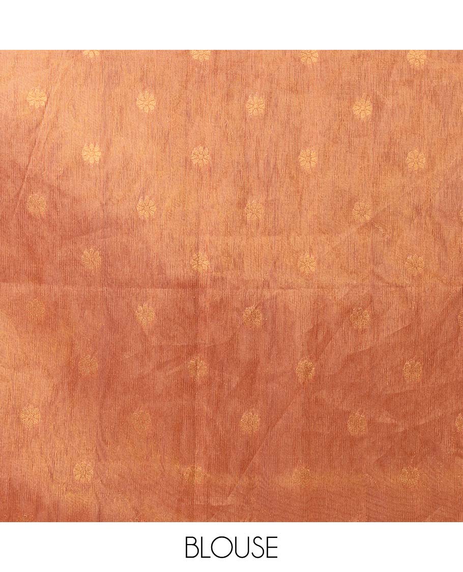 Brown zari weaving with digital printed, swarovski stone work mulberry tissue saree, jacquard, swarovski stone work border & rich weaving pallu along with butta design blouse