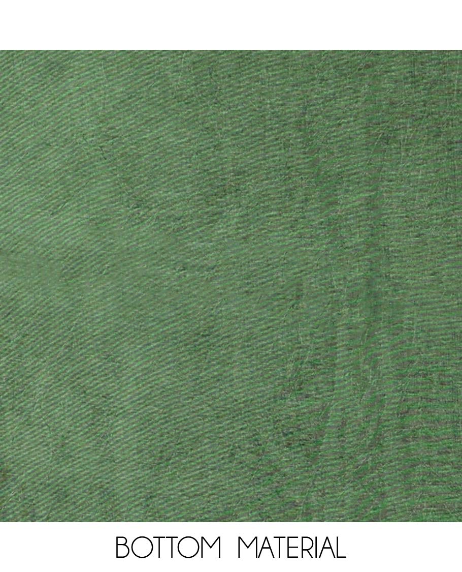 Green material chudidhar set, jaal design & embroidered top, plain bottom & intricate print & zari work dupatta