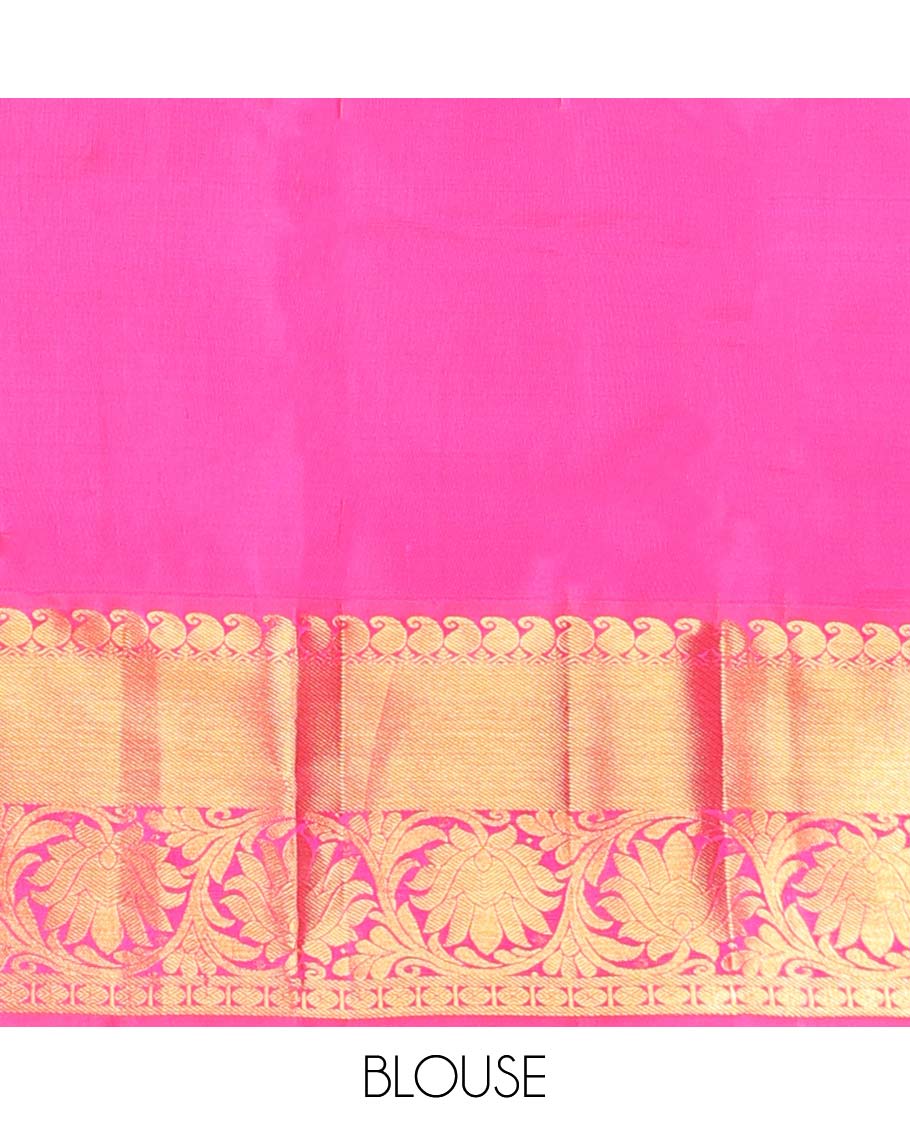 Orange paisley silk saree with contrast border of paisley,banaras,kodi visiry,paun designs & floral, checked zari design pallu