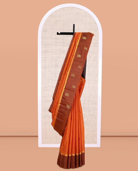 Orange Zari Buttas Kanchipuram Silk Saree