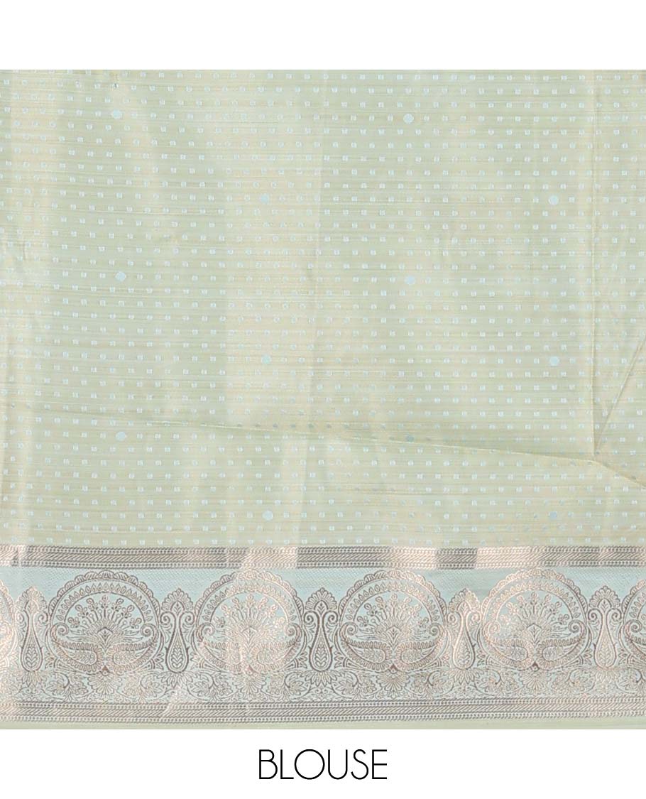 Green floral buttas half sare with contrast zari border, zari design blouse & intricate zari design dhavani