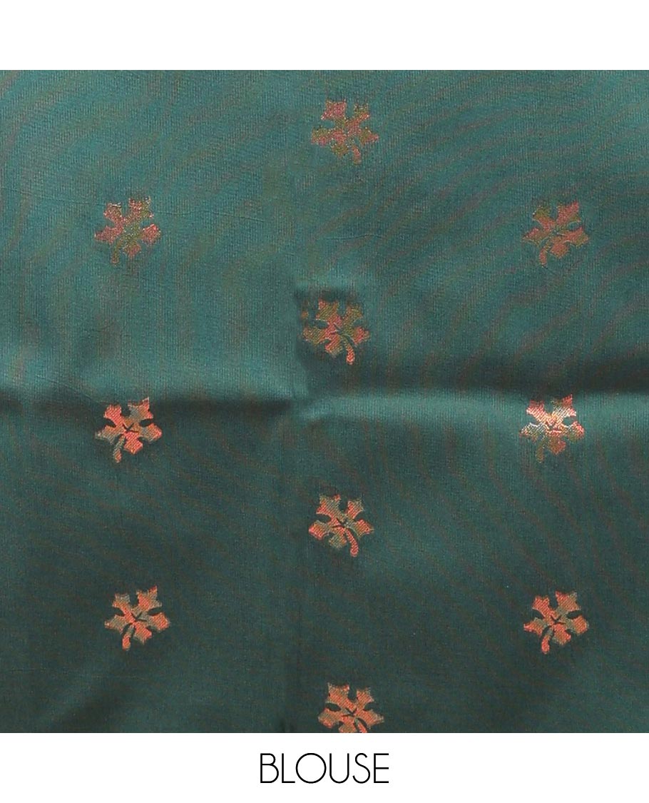 Brown gold zari leaf butta mulburry soft silk saree with contrast zari weaving with tussels & contrast zari small buttas blouse