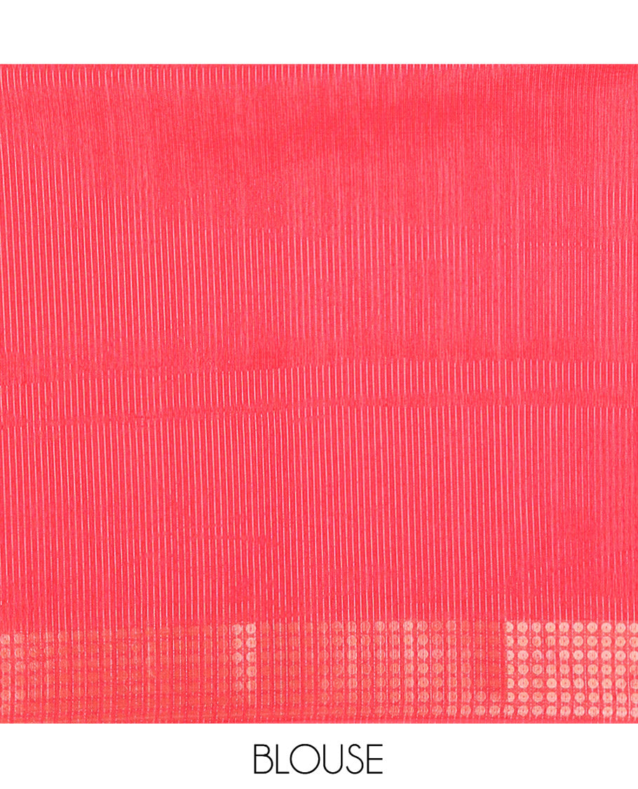 Red Fancy Tussar Saree, Polka Dotted Border,  a Floral Printed Blouse, Matching Blouse