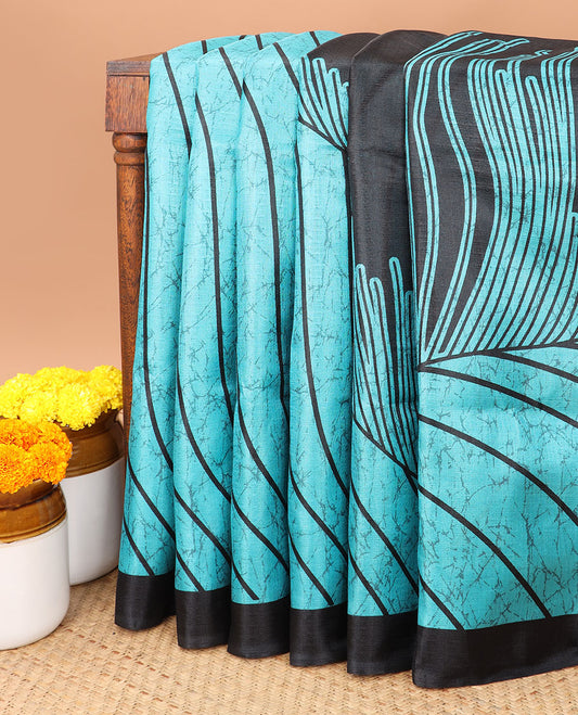 Black & teal blue abstract black ground design khadhi silk saree with lariya border & lariya blouse