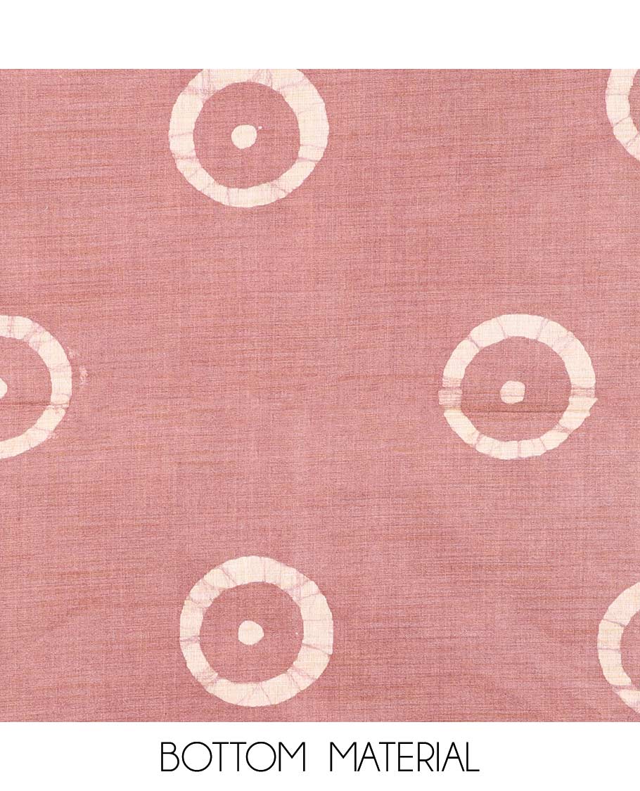 Pink with brown geometric batik print bhagalpur cotton chudidhar material top with batik print cotton pants & batik print mul mul dupatta