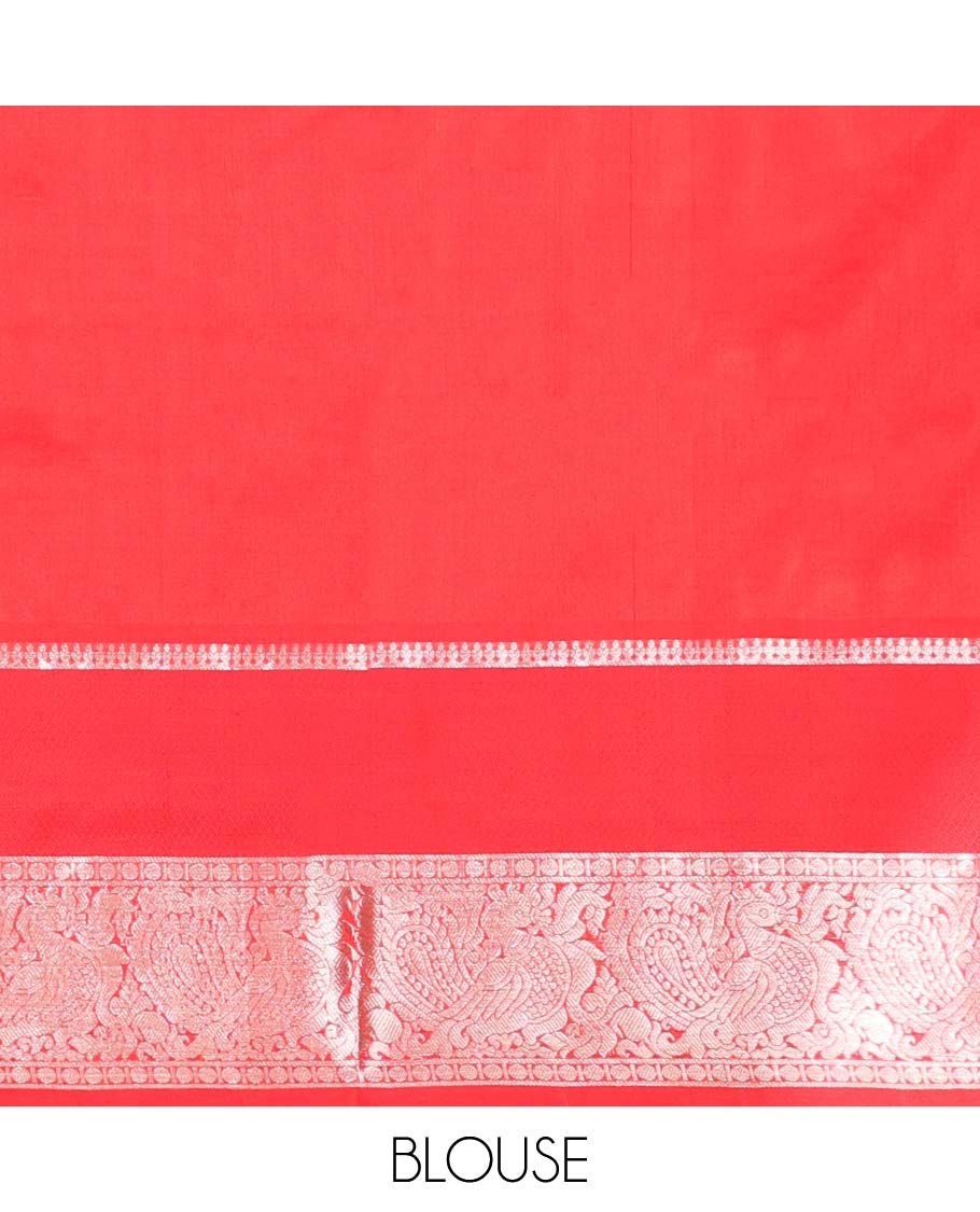 Red checked design vengatagiri pure silk saree , contrast traditional design border & ogee design pallu