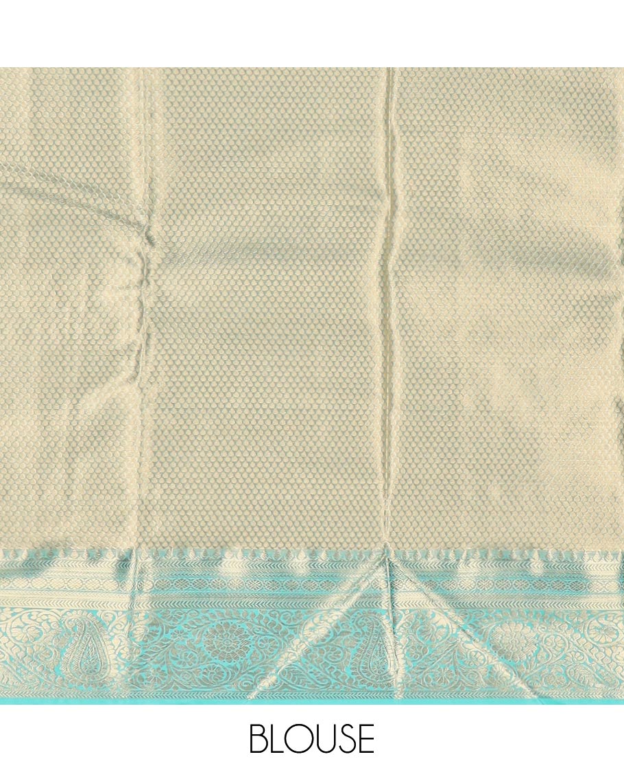 Beige floral Paisley jacquard budget silk saree, contrast traditional zari border, and zari woven intricate pallu