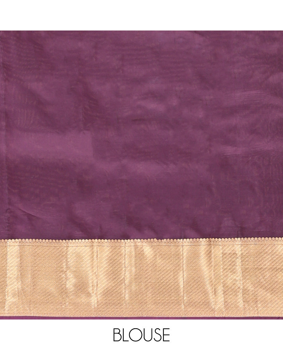 Brown Vasundhara Lite Silk Mix Saree, Detailed with Zari Buttas All Over Its Body, Highlighted by a Zari Border of Thilakam Mokku, Neli, and Muthu Designs, Ogee-Patterned Pallu, and Paired with a Matching Blouse