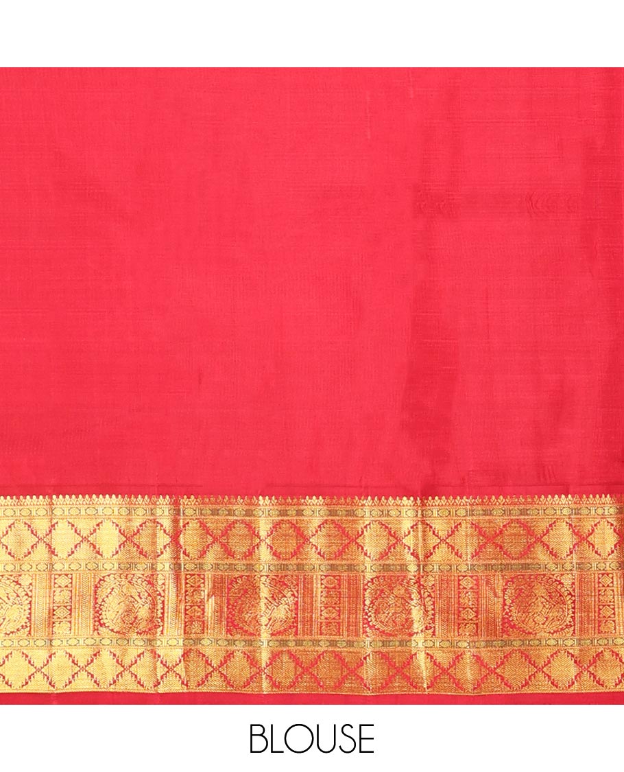 Blue kancheeuram silk saree with contrast korvai zari design border & striped pallu
