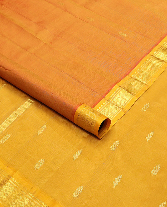 Orange floral buttas kancheepuram silk saree with contrast border of zari design border & floral design pallu