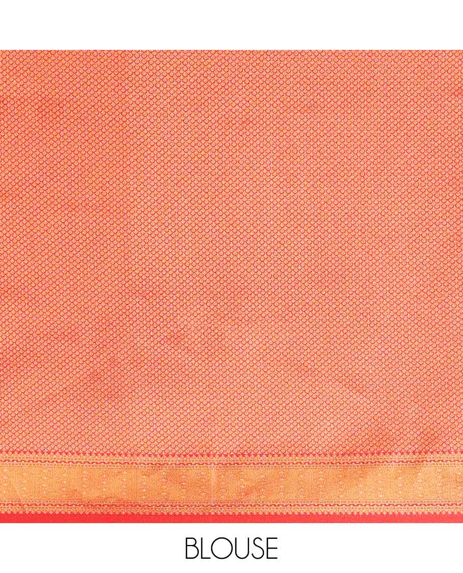 Multi-color  striped half saree with contrast floral zari design border, checked zari design blouse & floral zari design dhavani