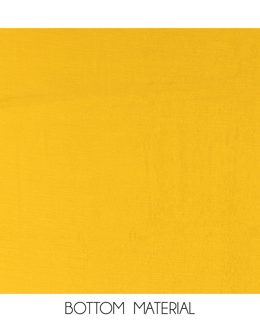Yellow Linen Tissue Material Chudidar Set, Adorned with Paithani Floral-Parrot Design on Its Top, a Contrast Plain Bottom, and Paired with a Linen Tissue Dupatta of Floral-Parrot Print