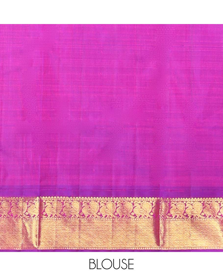 Yellow kancheepuram silk saree with intricate zari pallu & korvai border og rekku, muthu,mayil,mayil kann designs